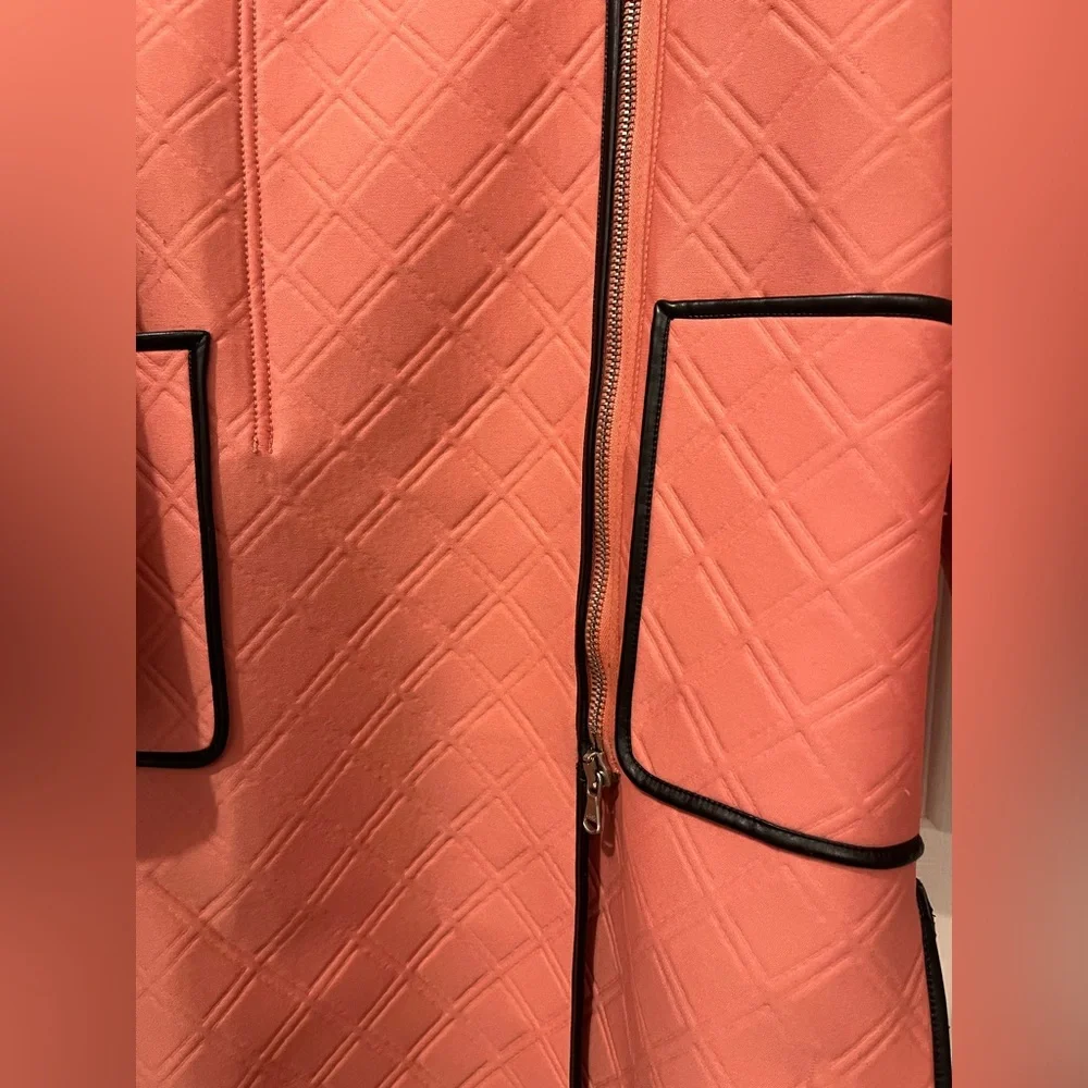 3.1 Phillip Lim Coral and Black Neoprene & Leather Coat - Picture 4 of 13